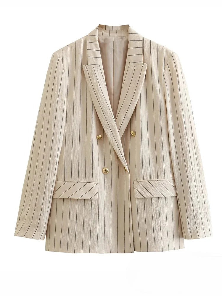 Blazer Set - Women's 2-Piece Striped Blazer Vest Wide Leg Pants Co-Ord Set-Grace Aura