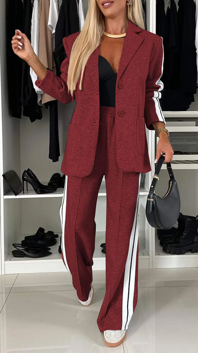 Blazer Set - Women's Casual Wide Leg Pants Two-Piece Set-Grace Aura