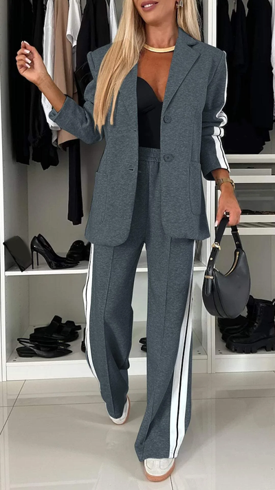 Blazer Set - Women's Casual Wide Leg Pants Two-Piece Set-Grace Aura