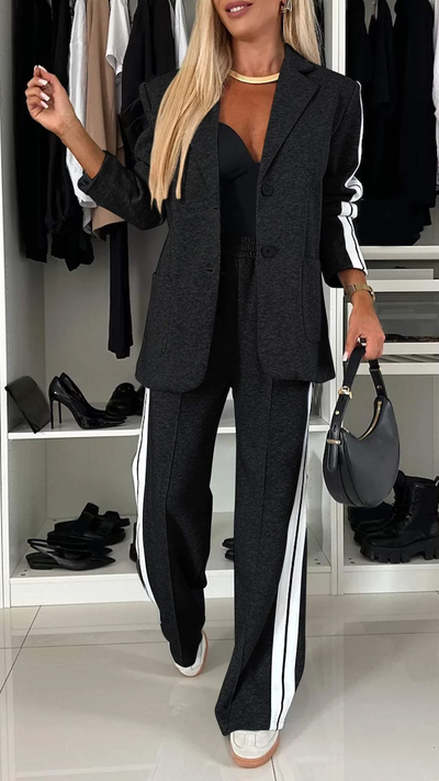 Blazer Set - Women's Casual Wide Leg Pants Two-Piece Set-Grace Aura