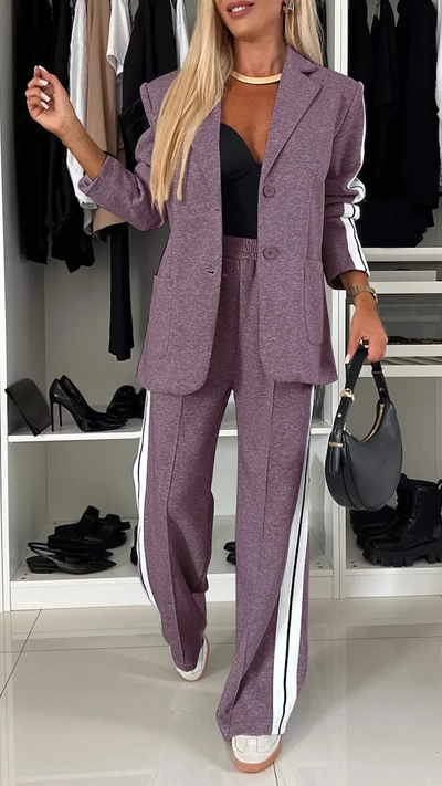 Blazer Set - Women's Casual Wide Leg Pants Two-Piece Set-Grace Aura