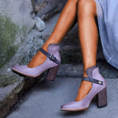 Block Heels - Ankle Strap - Chunky Heel - Closed Toe Heels - Pumps-Grace Aura