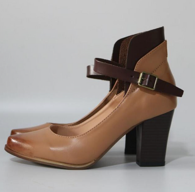 Block Heels - Ankle Strap - Chunky Heel - Closed Toe Heels - Pumps-Grace Aura