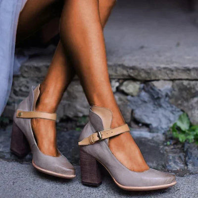 Block Heels - Ankle Strap - Chunky Heel - Closed Toe Heels - Pumps-Grace Aura