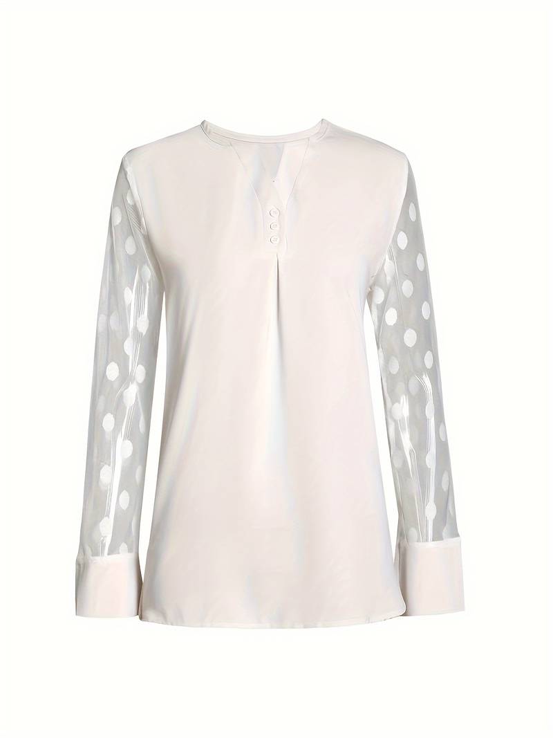 Blouse - Sheer Sleeve - Loose Fit - Long Sleeve Tops - Women's Clothing-Grace Aura