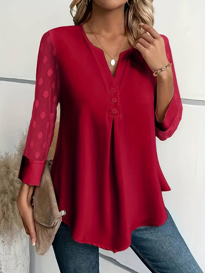 Blouse - Sheer Sleeve - Loose Fit - Long Sleeve Tops - Women's Clothing-Grace Aura