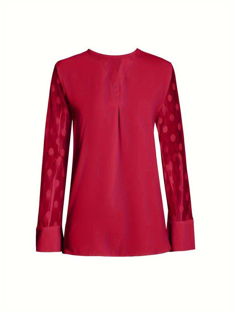 Blouse - Sheer Sleeve - Loose Fit - Long Sleeve Tops - Women's Clothing-Grace Aura