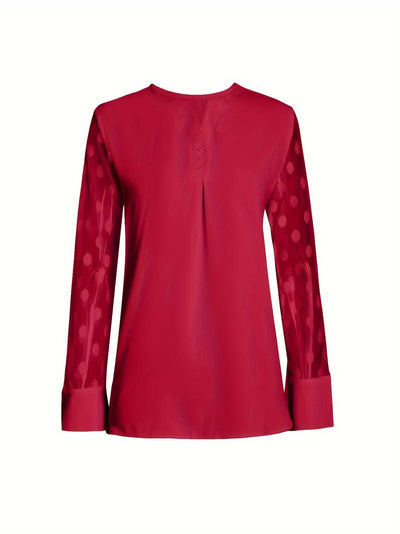Blouse - Sheer Sleeve - Loose Fit - Long Sleeve Tops - Women's Clothing-Grace Aura