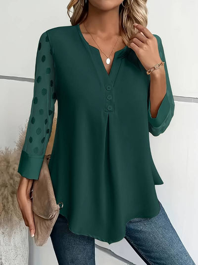 Blouse - Sheer Sleeve - Loose Fit - Long Sleeve Tops - Women's Clothing-Grace Aura