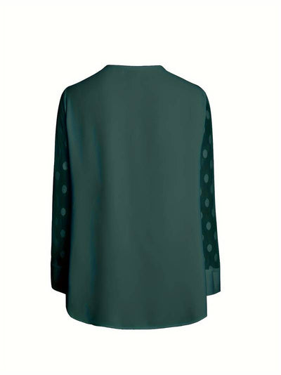 Blouse - Sheer Sleeve - Loose Fit - Long Sleeve Tops - Women's Clothing-Grace Aura