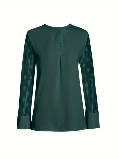 Blouse - Sheer Sleeve - Loose Fit - Long Sleeve Tops - Women's Clothing-Grace Aura