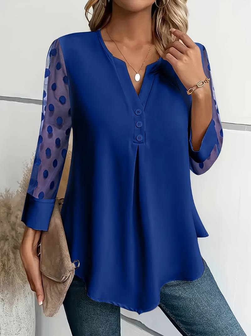 Blouse - Sheer Sleeve - Loose Fit - Long Sleeve Tops - Women's Clothing-Grace Aura