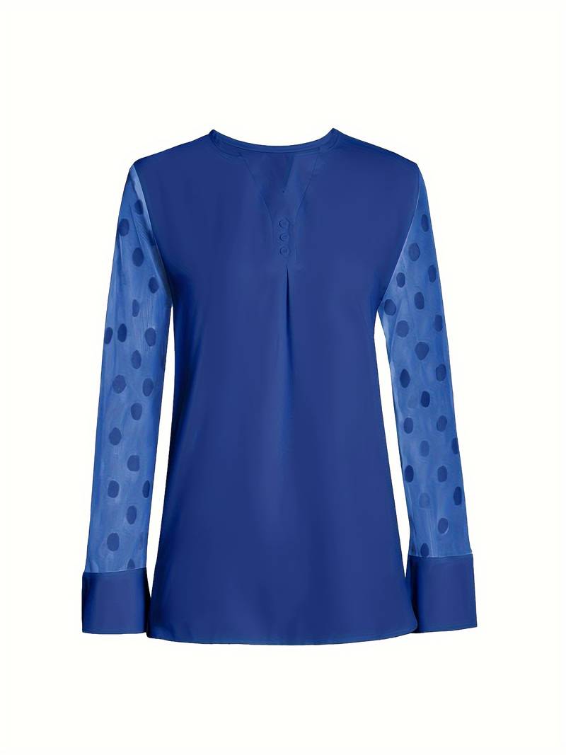 Blouse - Sheer Sleeve - Loose Fit - Long Sleeve Tops - Women's Clothing-Grace Aura