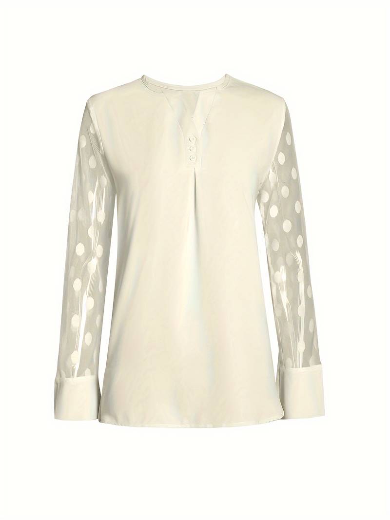 Blouse - Sheer Sleeve - Loose Fit - Long Sleeve Tops - Women's Clothing-Grace Aura