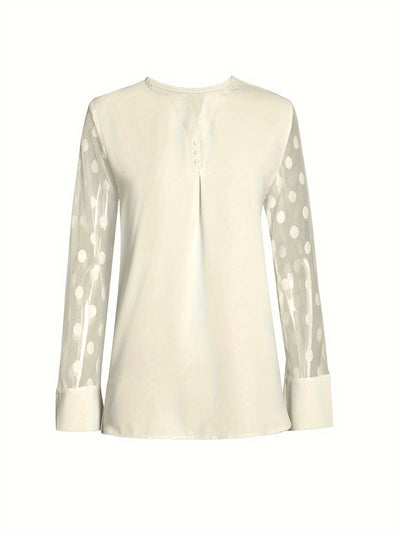 Blouse - Sheer Sleeve - Loose Fit - Long Sleeve Tops - Women's Clothing-Grace Aura