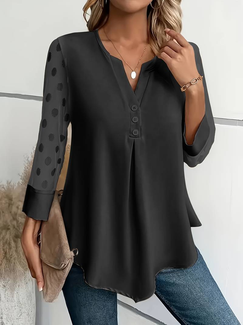 Blouse - Sheer Sleeve - Loose Fit - Long Sleeve Tops - Women's Clothing-Grace Aura