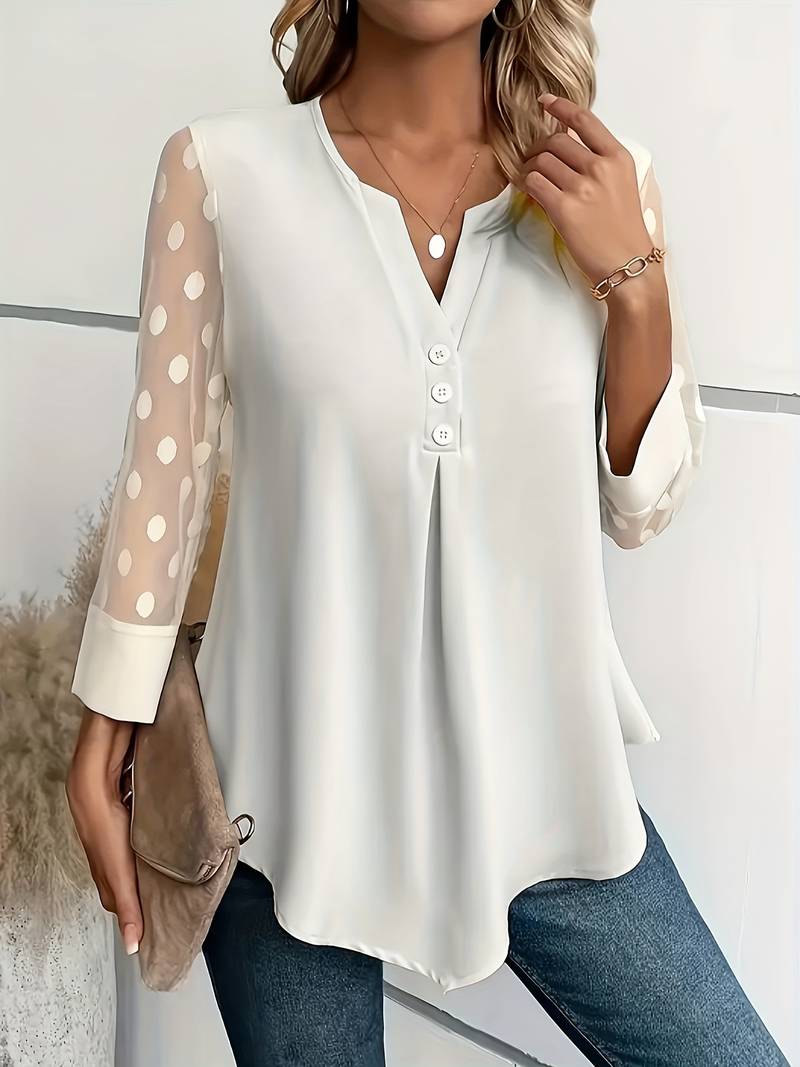 Blouse - Sheer Sleeve - Loose Fit - Long Sleeve Tops - Women's Clothing-Grace Aura