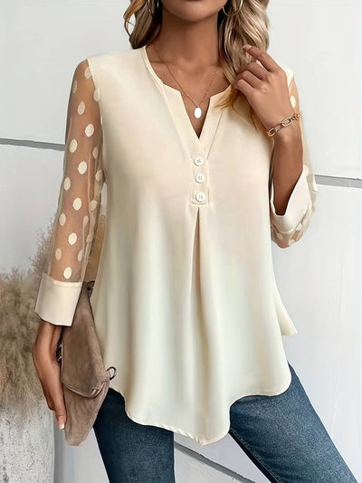 Blouse - Sheer Sleeve - Loose Fit - Long Sleeve Tops - Women's Clothing-Grace Aura