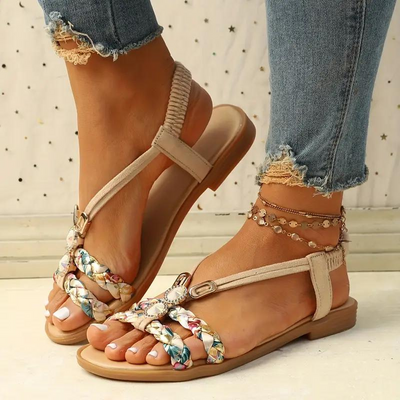 Boho Sandals - Slip On - Elastic Strap - Flat Sandals - Summer Shoes-Grace Aura