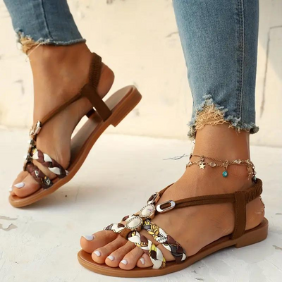 Boho Sandals - Slip On - Elastic Strap - Flat Sandals - Summer Shoes-Grace Aura