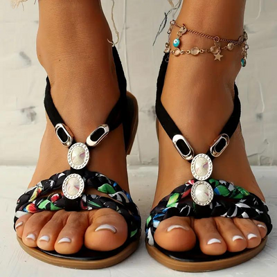 Boho Sandals - Slip On - Elastic Strap - Flat Sandals - Summer Shoes-Grace Aura