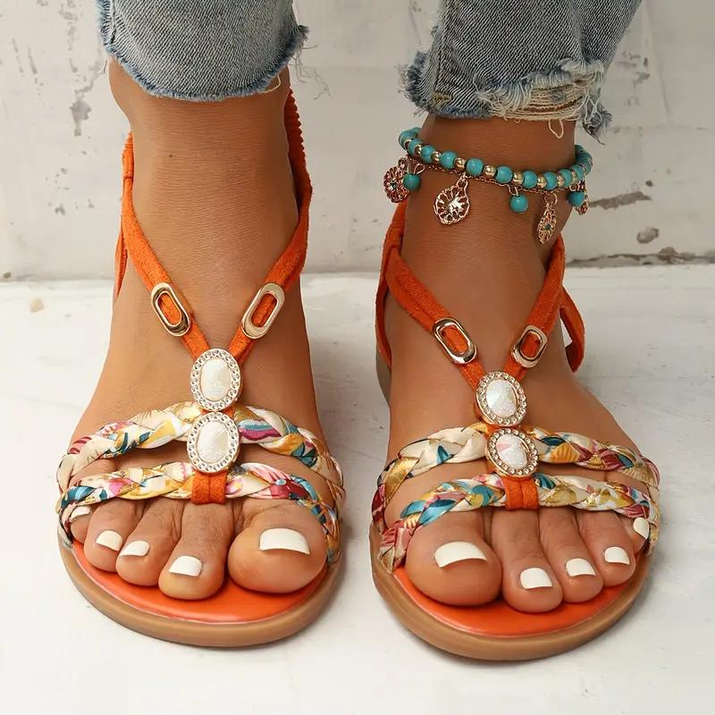 Boho Sandals - Slip On - Elastic Strap - Flat Sandals - Summer Shoes-Grace Aura