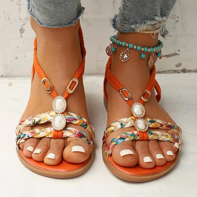 Boho Sandals - Slip On - Elastic Strap - Flat Sandals - Summer Shoes-Grace Aura