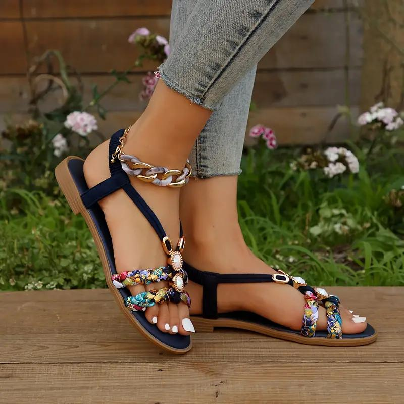 Boho Sandals - Slip On - Elastic Strap - Flat Sandals - Summer Shoes-Grace Aura