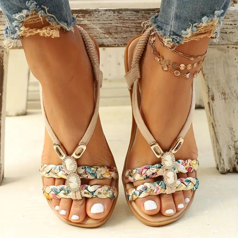 Boho Sandals - Slip On - Elastic Strap - Flat Sandals - Summer Shoes-Grace Aura