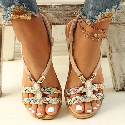 Boho Sandals - Slip On - Elastic Strap - Flat Sandals - Summer Shoes-Grace Aura