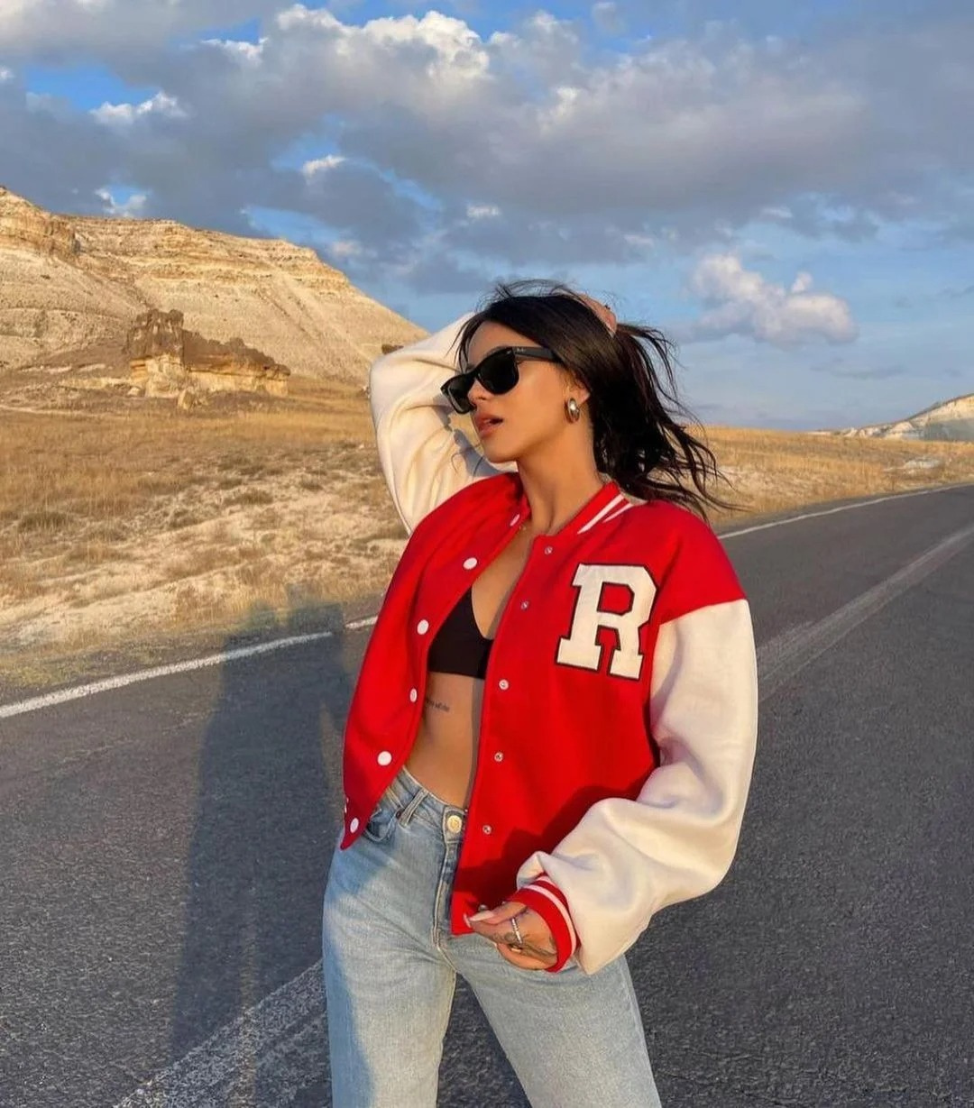 Bomber Jacket | Oversized | Button-Up | Baseball Jacket | Women's Jacket-Grace Aura