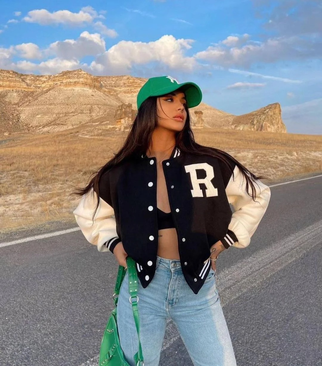 Bomber Jacket | Oversized | Button-Up | Baseball Jacket | Women's Jacket-Grace Aura