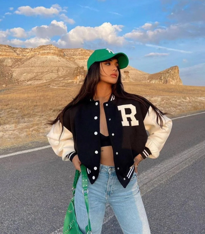 Bomber Jacket | Oversized | Button-Up | Baseball Jacket | Women's Jacket-Grace Aura
