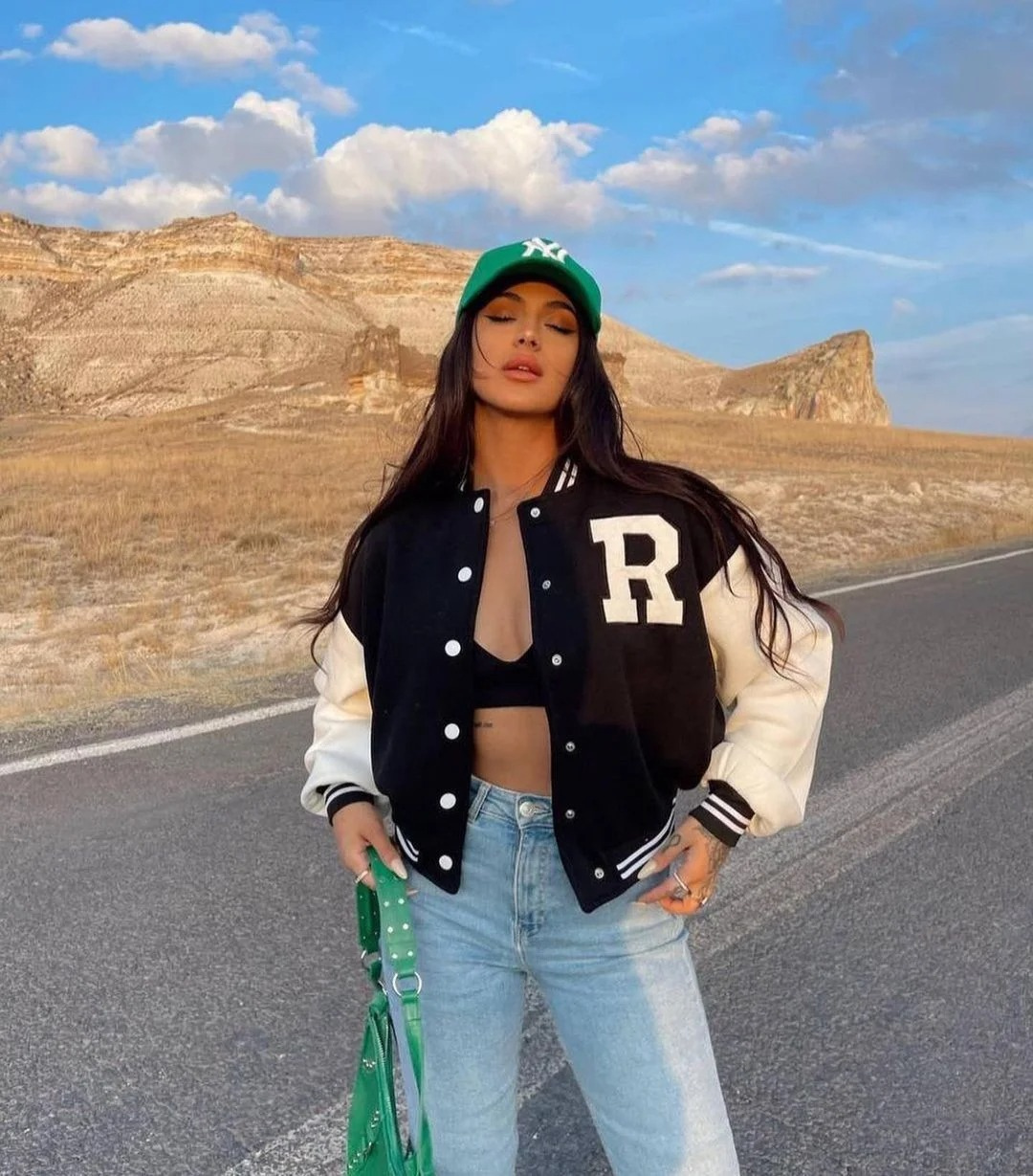 Bomber Jacket | Oversized | Button-Up | Baseball Jacket | Women's Jacket-Grace Aura