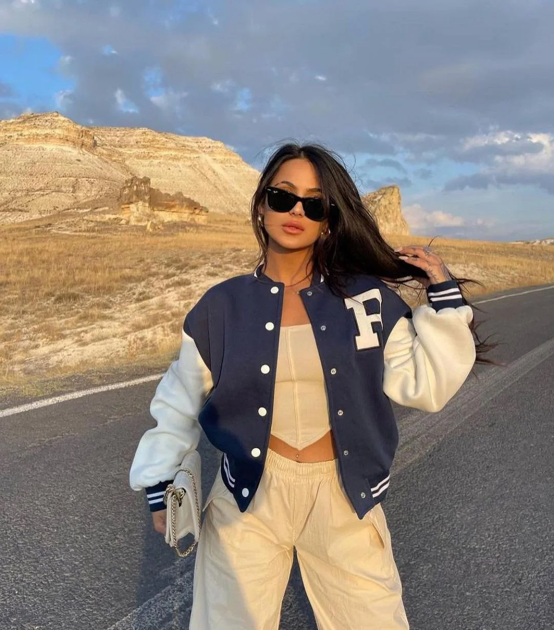 Bomber Jacket | Oversized | Button-Up | Baseball Jacket | Women's Jacket-Grace Aura