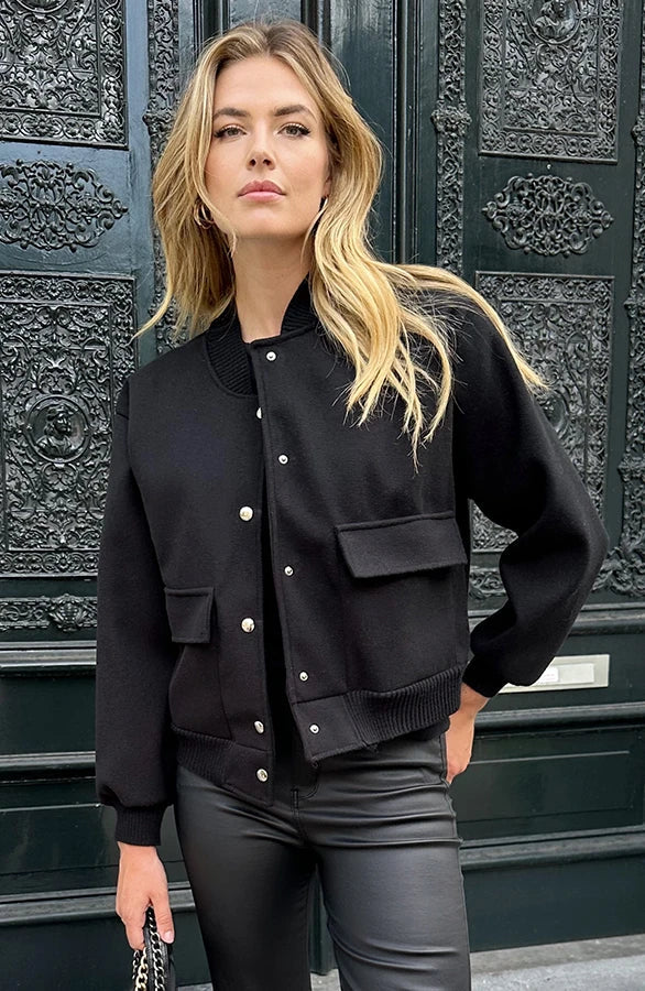 Bomber Jacket - Women's Button-Up Short Aviator Jacket-Grace Aura