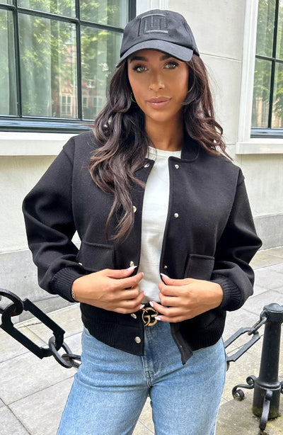 Bomber Jacket - Women's Button-Up Short Aviator Jacket-Grace Aura