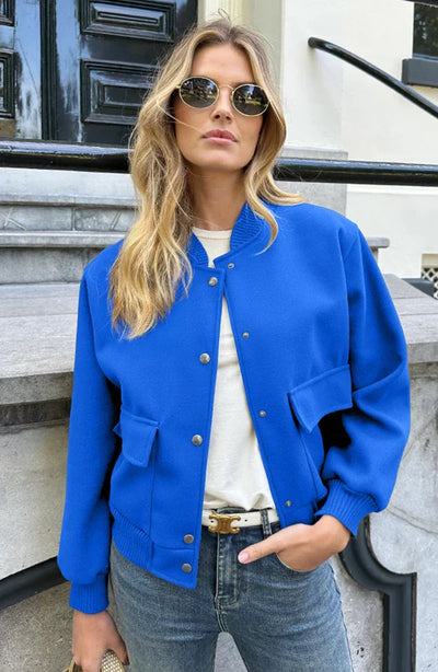 Bomber Jacket - Women's Button-Up Short Aviator Jacket-Grace Aura