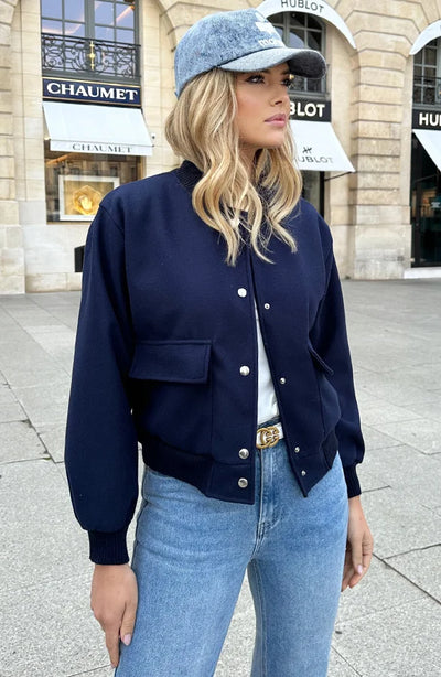 Bomber Jacket - Women's Button-Up Short Aviator Jacket-Grace Aura