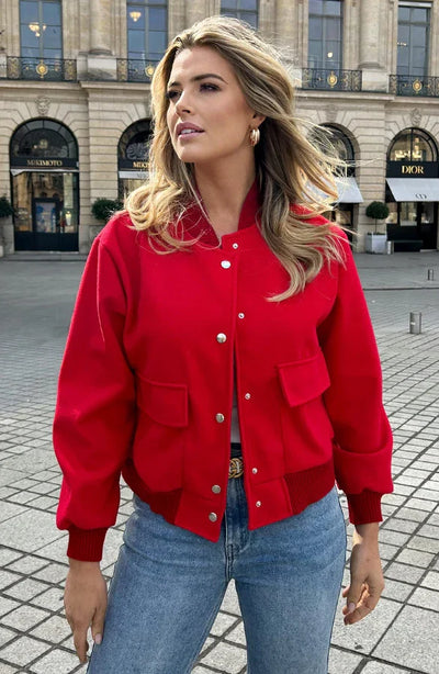 Bomber Jacket - Women's Button-Up Short Aviator Jacket-Grace Aura