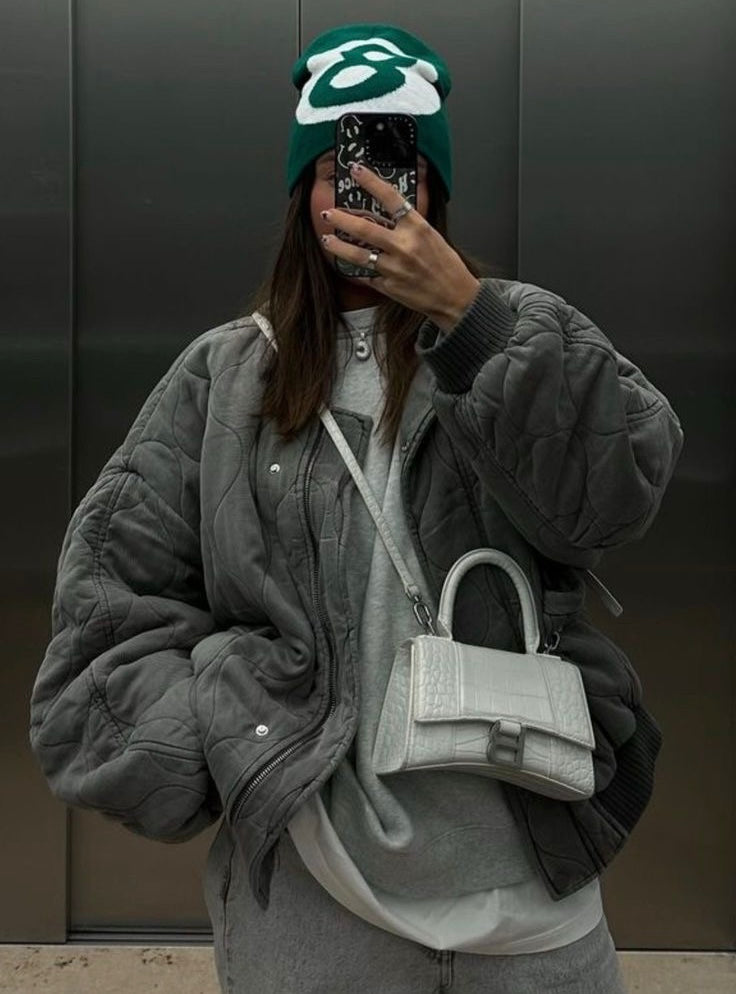 Bomber Jacket - Women's Gray Zip-Up Oversized Winter Bomber Jacket -Grace Aura