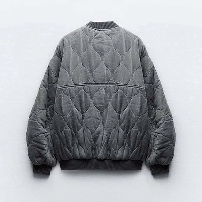 Bomber Jacket - Women's Gray Zip-Up Oversized Winter Bomber Jacket -Grace Aura