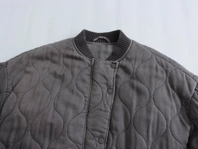 Bomber Jacket - Women's Gray Zip-Up Oversized Winter Bomber Jacket -Grace Aura