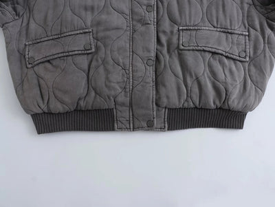 Bomber Jacket - Women's Gray Zip-Up Oversized Winter Bomber Jacket -Grace Aura