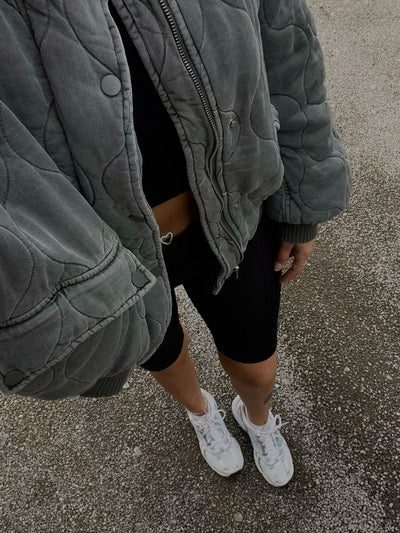 Bomber Jacket - Women's Gray Zip-Up Oversized Winter Bomber Jacket -Grace Aura