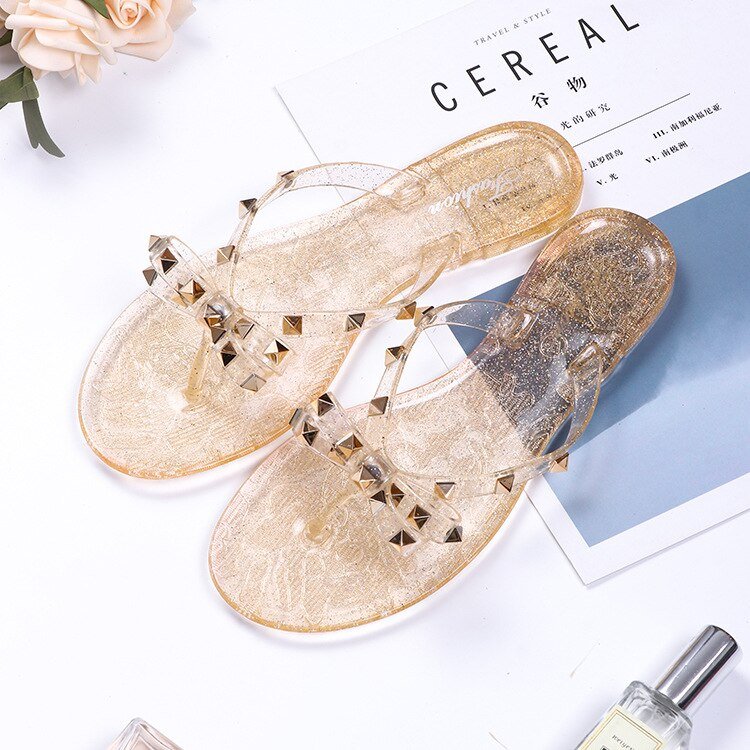 Bow Flip Flops - Women's Flat Rivet Stud Slip-On Sandals-Grace Aura