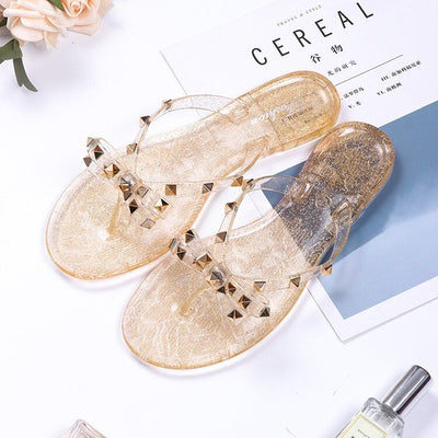 Bow Flip Flops - Women's Flat Rivet Stud Slip-On Sandals-Grace Aura