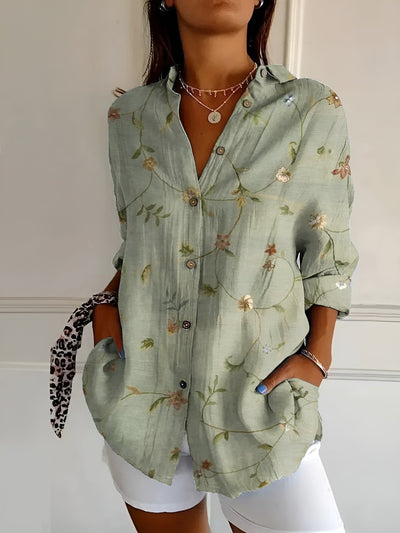 Button-Up Blouse | Printed | Loose Fit | Long Sleeve Blouse | Button-Up Shirts for Women-Grace Aura
