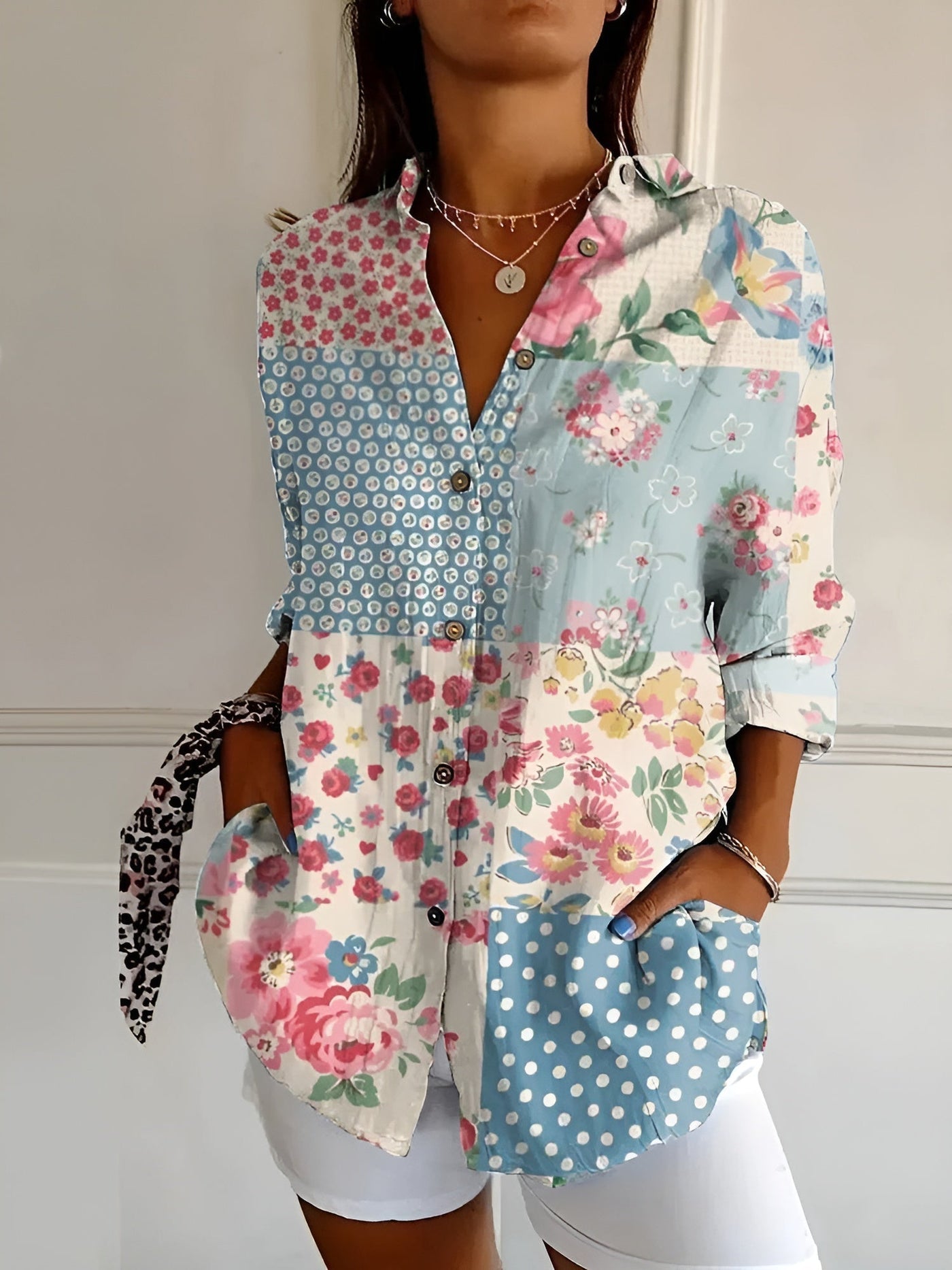 Button-Up Blouse | Printed | Loose Fit | Long Sleeve Blouse | Button-Up Shirts for Women-Grace Aura
