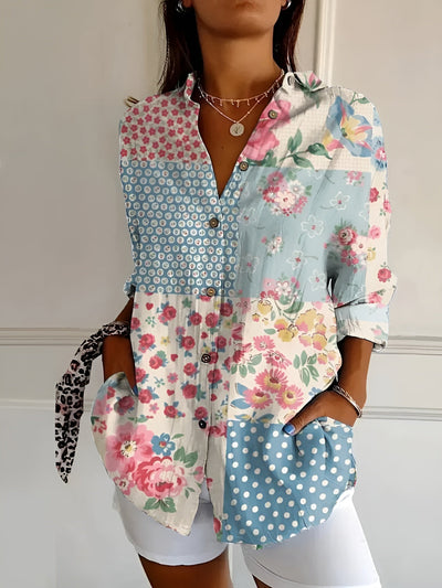 Button-Up Blouse | Printed | Loose Fit | Long Sleeve Blouse | Button-Up Shirts for Women-Grace Aura